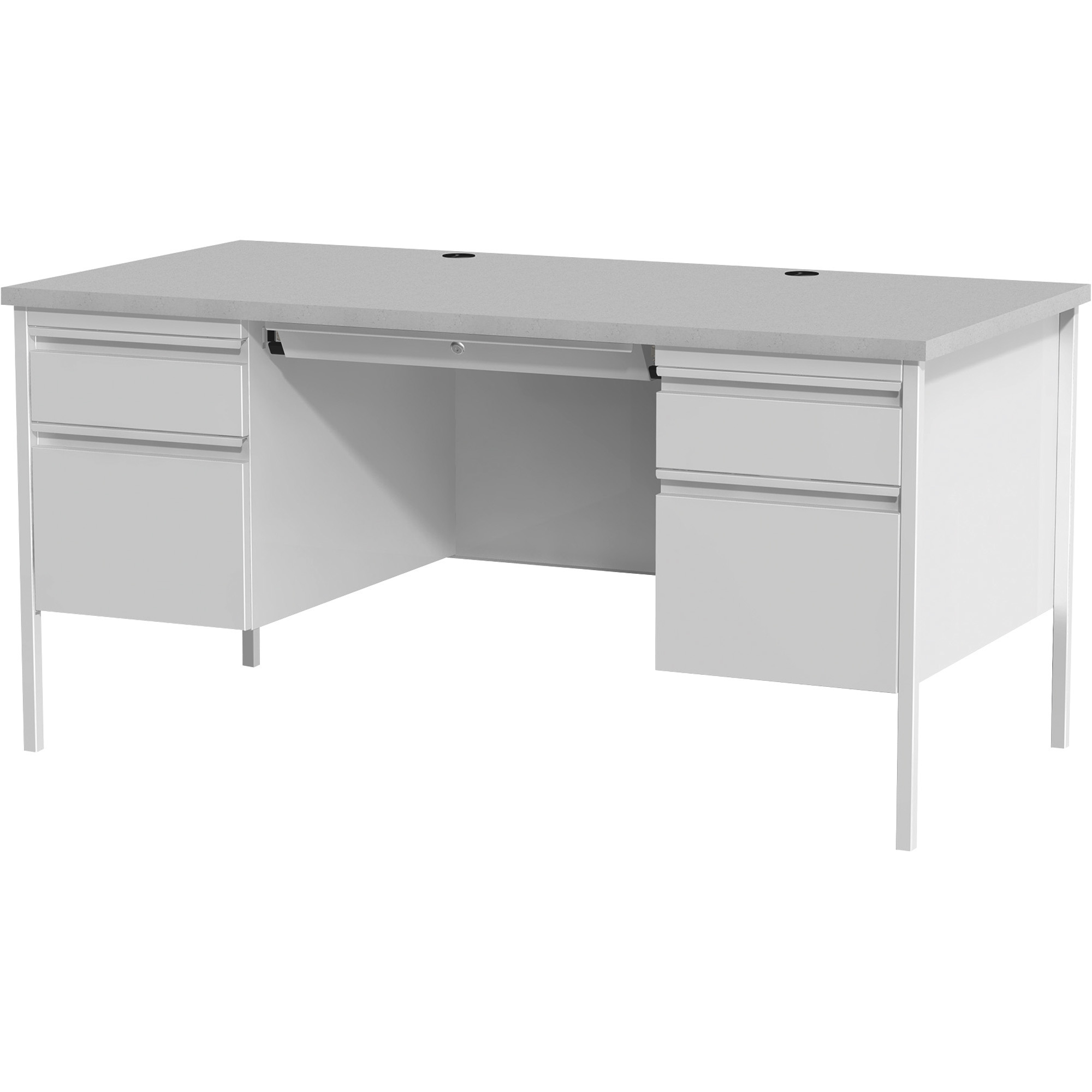 Hirsh Industries Traditional Pedestal Desk, Gray/Gray, 66in.W x 30in.D x 29 1/2in.H, Model# 20103